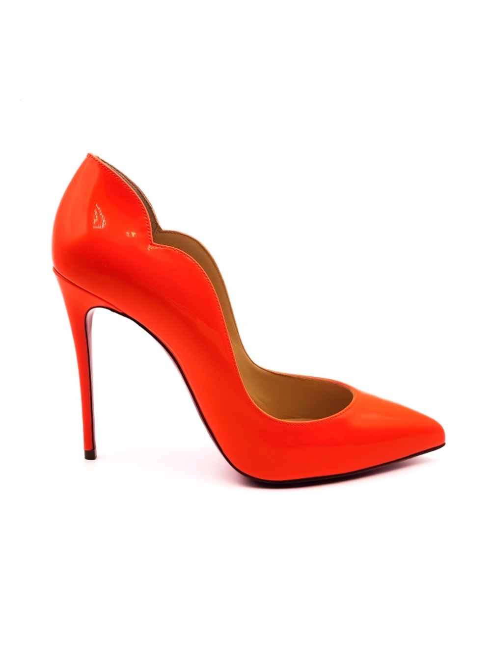 Christian Louboutin Hot Chick 100 Neon Orange Patent Leather Pumps Heels EU 37.5